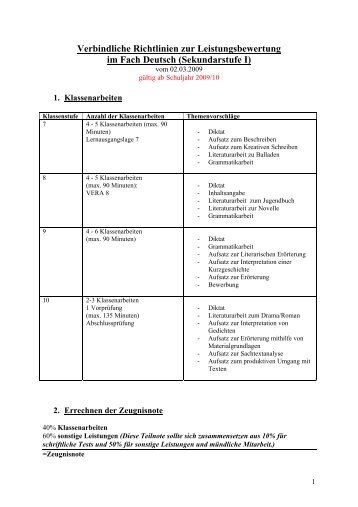 Verbindliche Richtlinien zur Leistungsbewertung im Fach Deutsch ...