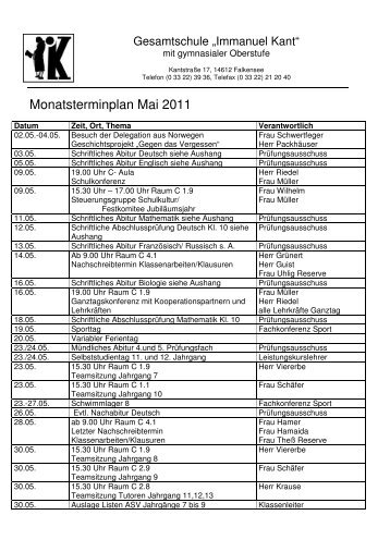 Monatsterminplan Mai - Gesamtschule Immanuel Kant mit ...