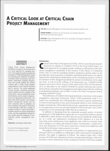 a critical look at critical chain project management. - Cameron ...