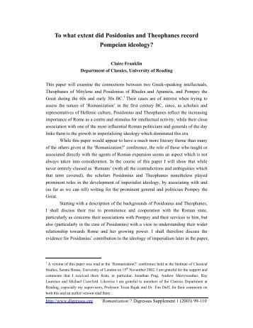 To what extent did Posidonius and Theophanes record Pompeian ...