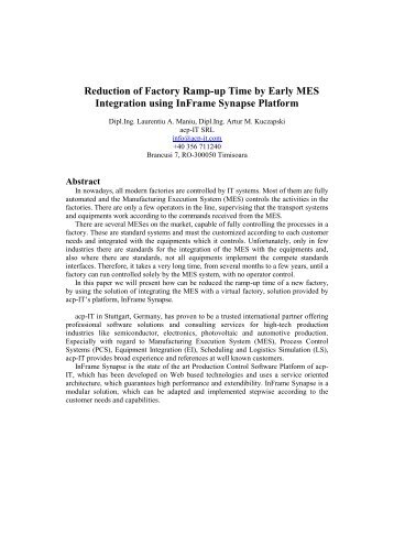 Reduction of Factory Ramp-up Time by Early MES Integration using