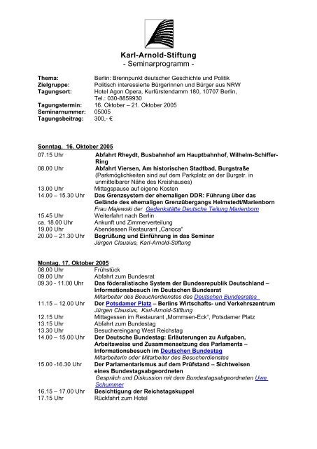 Karl-Arnold-Stiftung - Seminarprogramm - - Karl-Arnold-Stiftung e.V.
