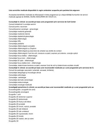 Lista serviciilor medicale disponibile în regim ambulator acoperite ...