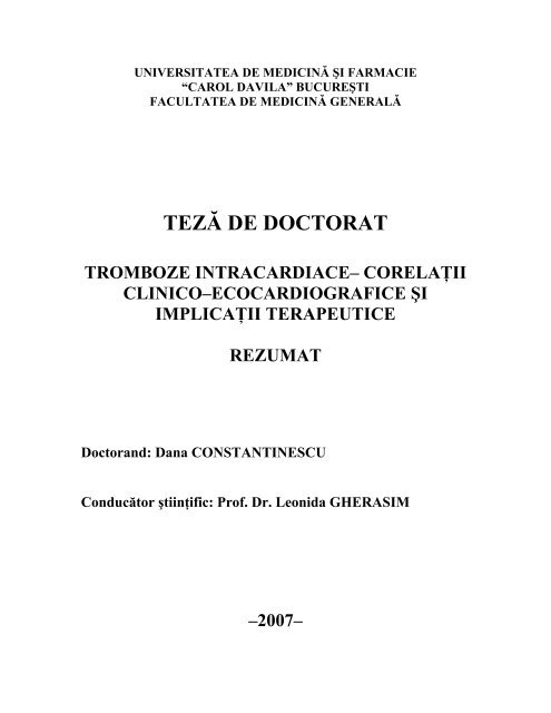 teză de doctorat - Universitatea de Medicina si Farmacie "Carol ...