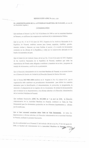 RESOLUCION ADMINISTRATIVA ADM No 090-2011 - Autoridad ...