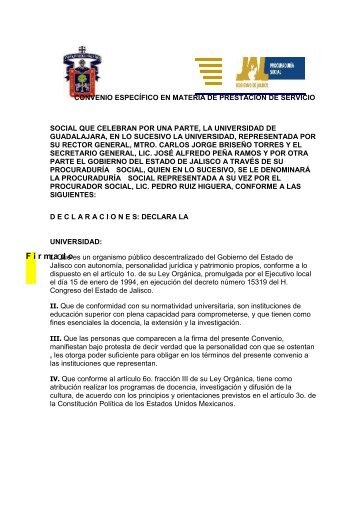 Convenio Servicio Social Udg-ps - Gobierno del Estado de Jalisco
