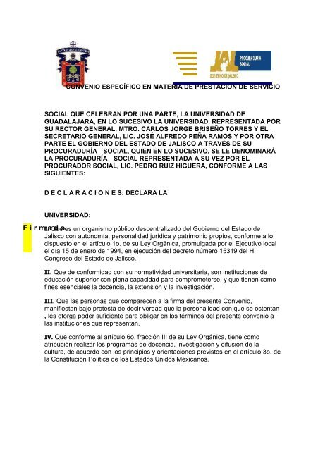 Convenio Servicio Social Udg-ps - Gobierno del Estado de Jalisco