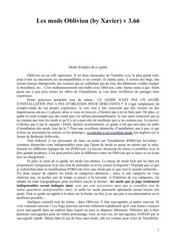 Les mods Oblivion (by Xavier) v 3.66 - La Confrérie des Traducteurs