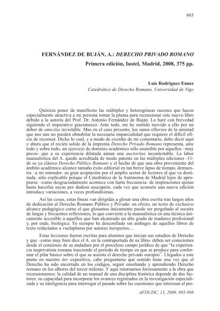 A Fernández de Buján, Derecho privado romano - RUC