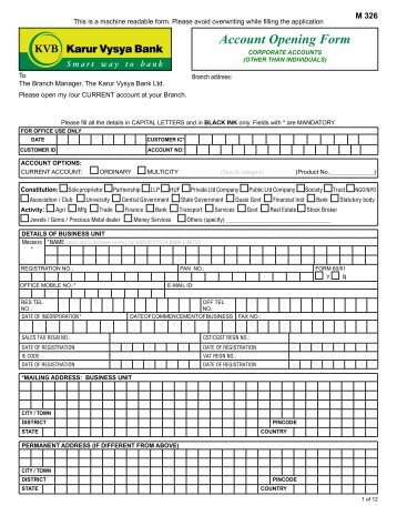 Account Opening Form - Karur Vysya Bank