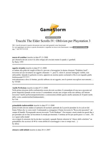 Trucchi The Elder Scrolls IV: Oblivion per Playstation 3 - GameStorm.it