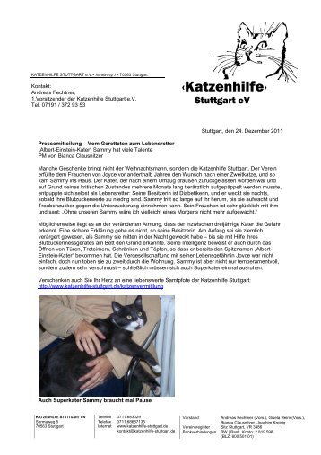 Vom Geretteten zum Lebensretter - Katzenhilfe Stuttgart eV