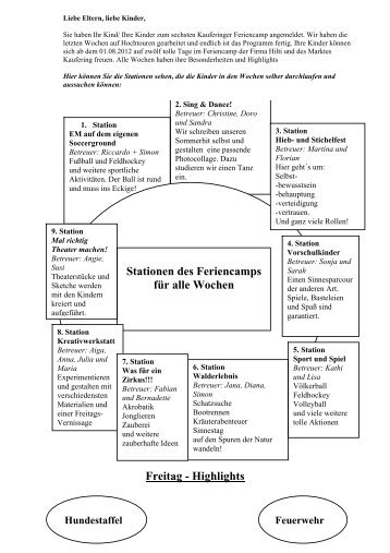 Stationen des Feriencamps für alle Wochen Freitag ... - Kaufering