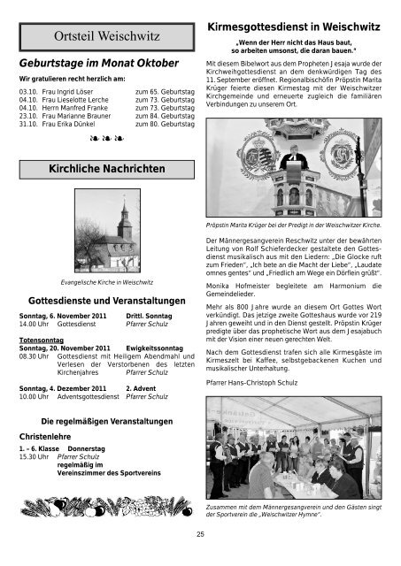 Geburtstage im Monat Oktober - Gemeinde Kaulsdorf(Saale)