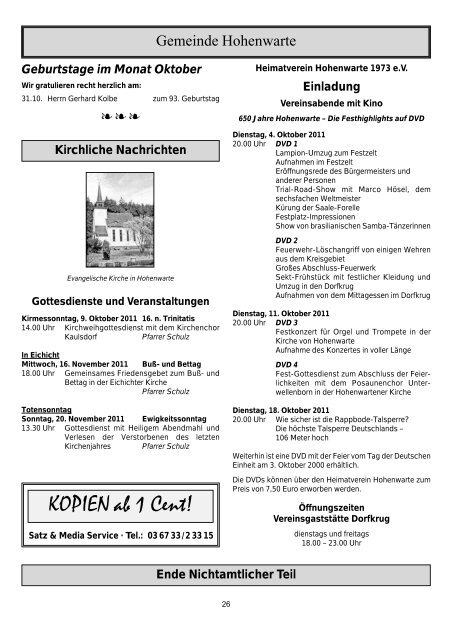 Geburtstage im Monat Oktober - Gemeinde Kaulsdorf(Saale)