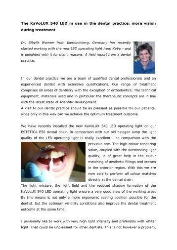 Beurteilung der KavoLux 540 LED - KaVo Dental