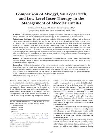 Comparison of Alvogyl, SaliCept Patch, and Low-Level ... - Exodontia