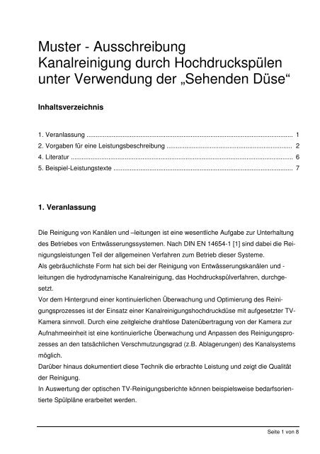 Muster Ausschreibung Fur Kanalreinigungsarbeiten Keg Pipe Com