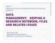 DATA MANAGEMENT: KEEPING A RESEARCH NOTEBOOK, FILES AND RELATED ISSUES