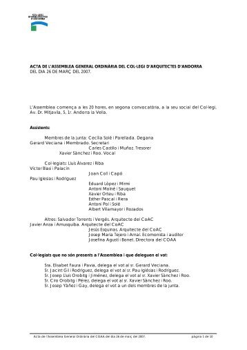 Acta - Col·legi Oficial d'Arquitectes d'Andorra