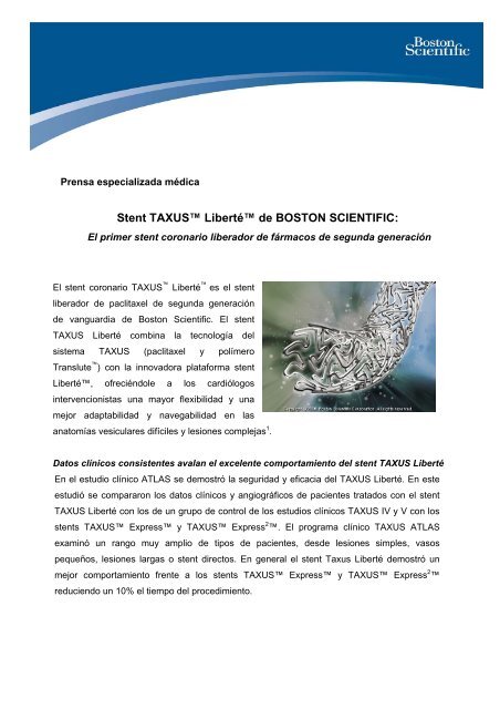 Stent TAXUS™ Liberté™ de BOSTON SCIENTIFIC: