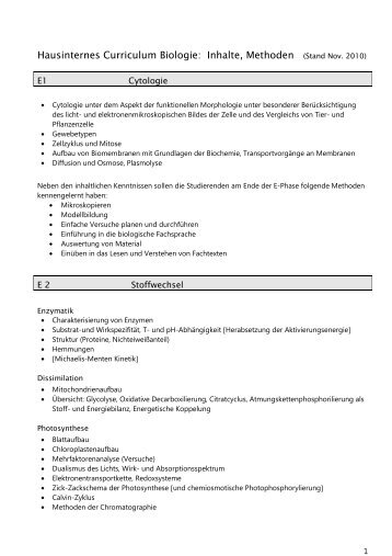 Hausinternes Curriculum Biologie: Inhalte, Methoden (Stand Nov ...