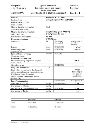 Kempchen O b e r h a u s e n Department QS gasket ... - Kempchen.de