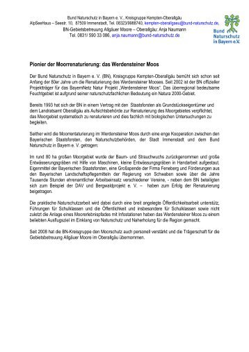 das Werdensteiner Moos - Bund Naturschutz, Kreisgruppe, Kempten ...