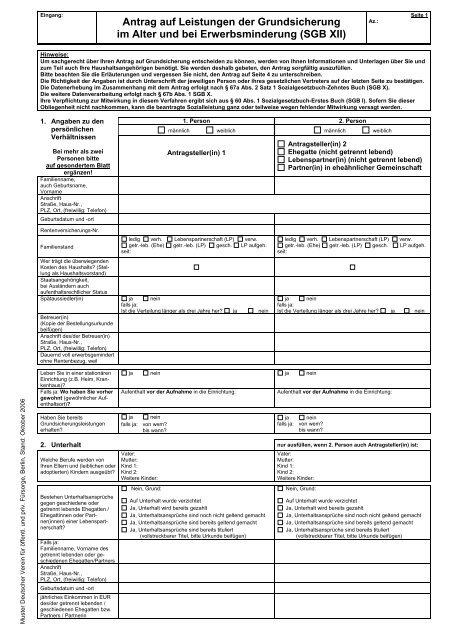 Antrag auf Grundsicherung SGB XII