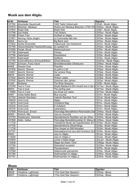 Gesamtliste Der Musik Cds Pdf Datei Ca 242 Stadt Kempten