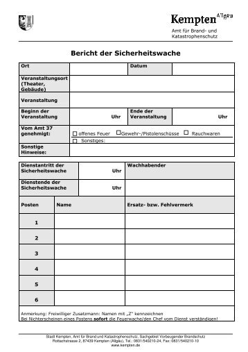 Formular Bericht der Sicherheitswache - Stadt Kempten