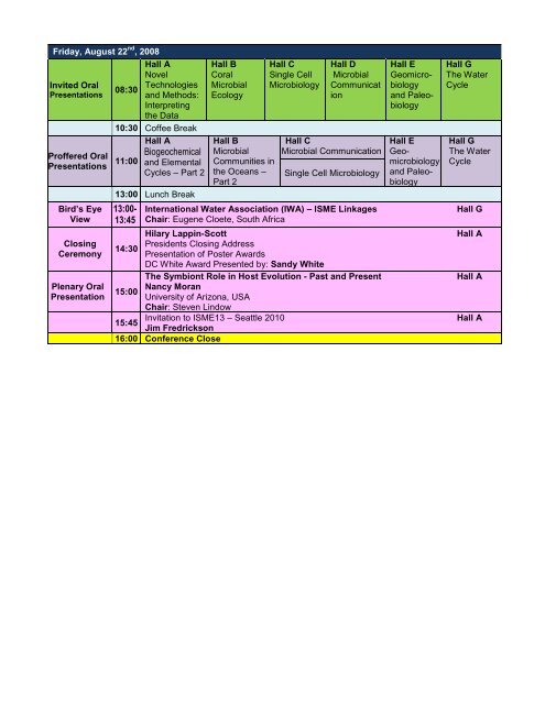 Day at a Glance - Timetable – ISME-12, Cairns, Australia ... - Kenes