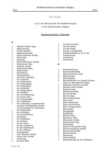 Straßenverzeichnis (PDF-Datei, ca. 45,16 KB) - Stadt Kempten