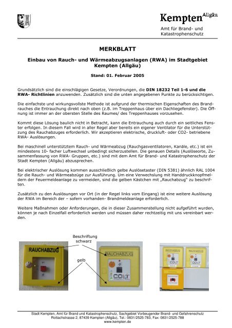 Einbau von Rauch- und Wärmeabzugsanlagen - Stadt Kempten