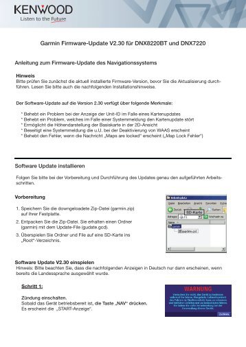 Garmin Firmware-Update V2.30 für DNX8220BT und ... - Kenwood