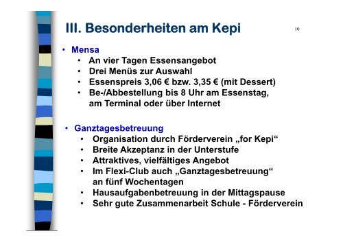 III. Besonderheiten am Kepi - Johannes-Kepler-Gymnasium
