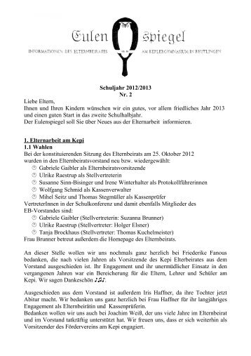 Die aktuelle Ausgabe des Eulenspiegel zum 2. Halbjahr 2012/13 ...