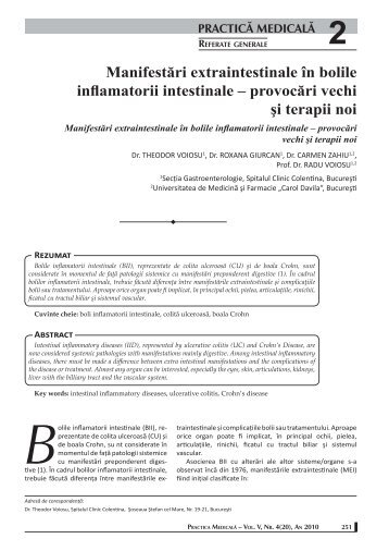 Manifestări extraintestinale în bolile inflamatorii intestinale - medica.ro