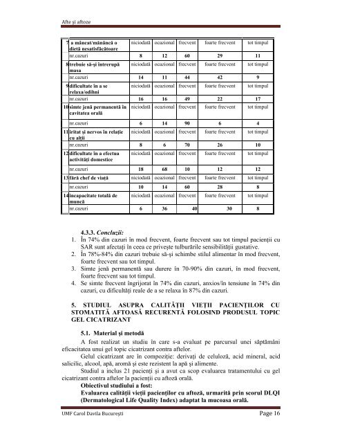 rezumat al tezei de doctorat afte şi aftoze - Universitatea de ...