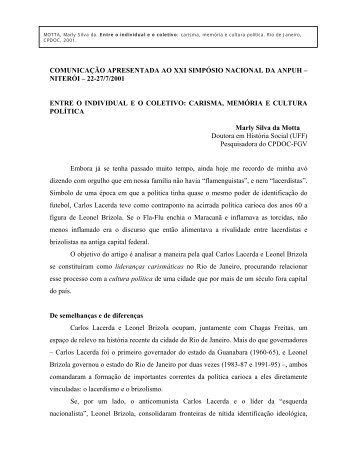 PROPOSTA DE MESA REDONDA: CULTURA POLÍTICA - CPDOC
