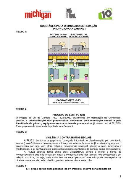 COLETÂNEA PARA O SIMULADO DE REDAÇÃO ( PROFª ...