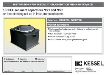 KESSEL sediment separators NS 1 and NS 2 for free-standing set ...