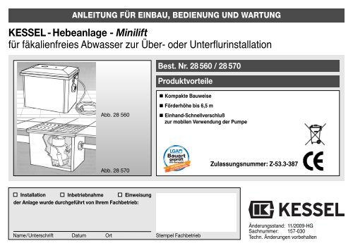 KESSEL - Hebeanlage - Minilift für fäkalienfreies Abwasser zur Über ...
