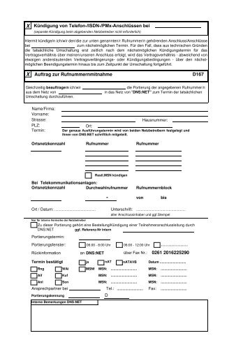 pdf Portierungserklärung zur ... - KEVAG Telekom