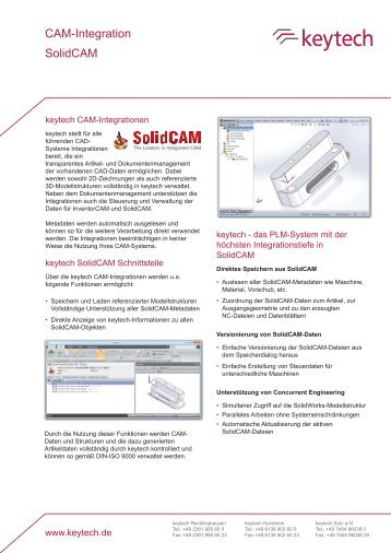 Datenblatt - SolidCAM Schnittstelle