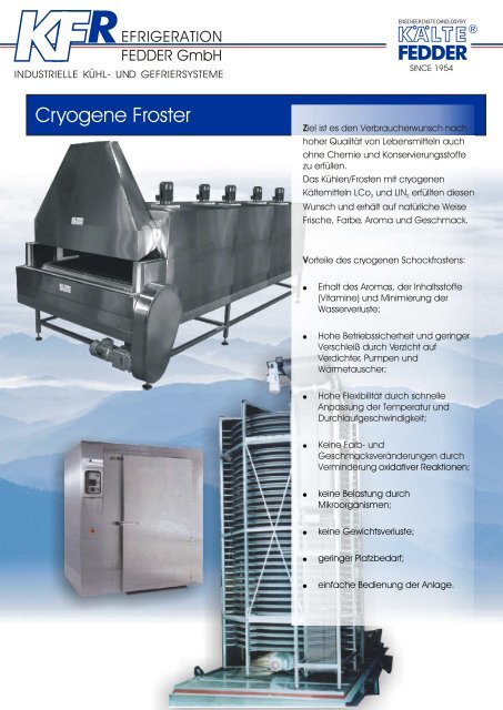 Cryogene Froster KALTE FEDDER - KFR-Fedder GmbH