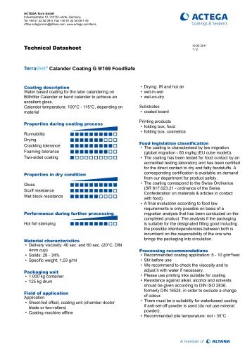 TERRAWET Calander Coating G 9/169 Foodsafe - Actega