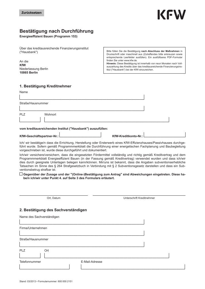 Bestätigung zum Antrag \