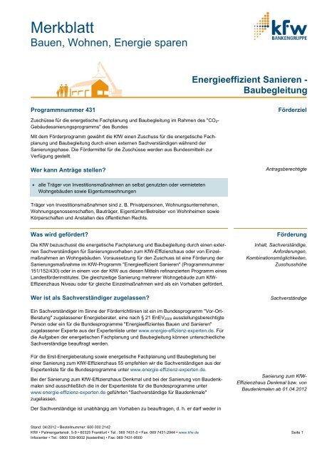 Merkblatt Energieeffizient Sanieren âBaubegleitung (PDF, 51 ... - KfW