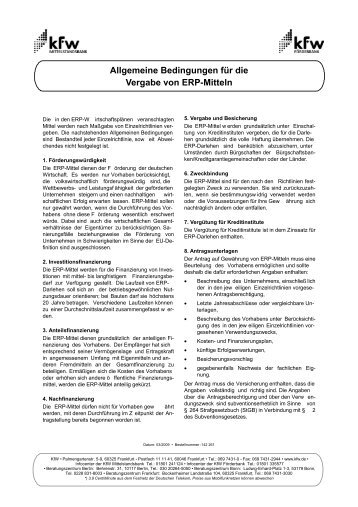 Allgemeine Bedingungen für die Vergabe von ERP-Mitteln - KfW